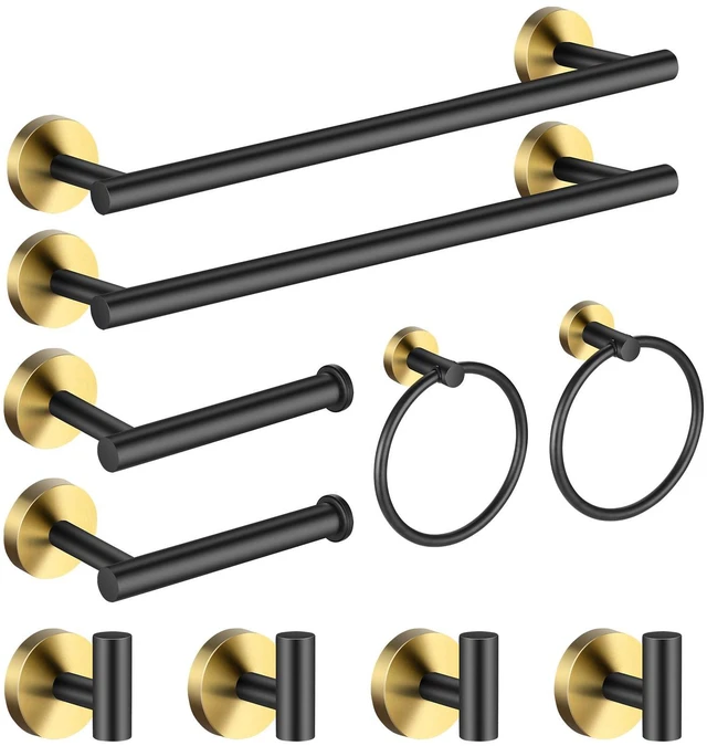 Main image of Bathroom Hardware Set 24 Inch, Black Gold Towel Bar Set Including 24" Hand Towel Bars, Toilet Paper Holders, Towel Rings, Robe Towel Hooks