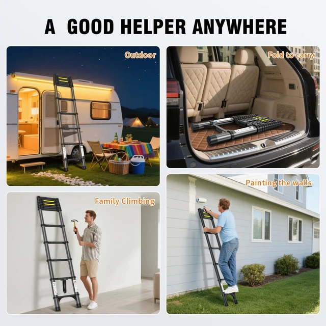 Alt view image 7 of 7 - 12.5FT Telescoping Ladder, 330lb Capacity Aluminum Heavy-Duty Extension Ladder with Anti-Slip Steps for Secure Attic Access, Roof, and Home Renovation Projects