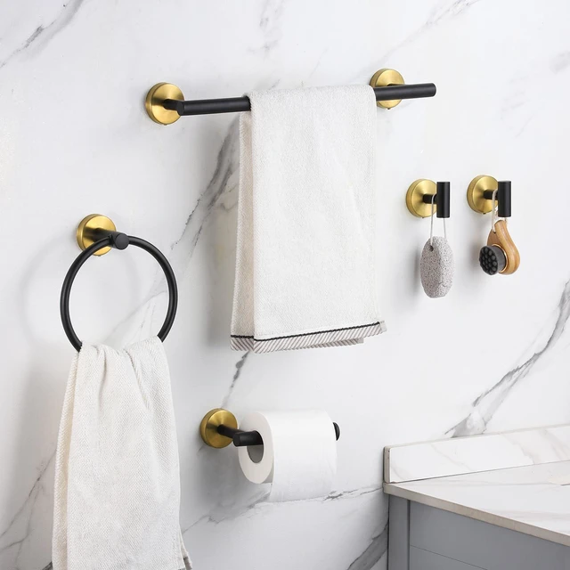 Alt view image 2 of 6 - Bathroom Hardware Set 24 Inch, Black Gold Towel Bar Set Including 24" Hand Towel Bars, Toilet Paper Holders, Towel Rings, Robe Towel Hooks