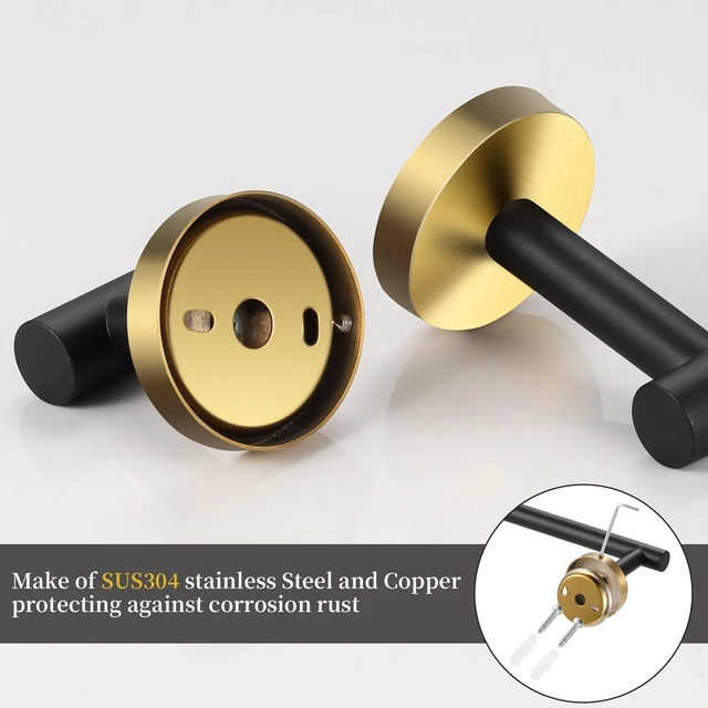 Alt view image 4 of 6 - Bathroom Hardware Set 24 Inch, Black Gold Towel Bar Set Including 24" Hand Towel Bars, Toilet Paper Holders, Towel Rings, Robe Towel Hooks