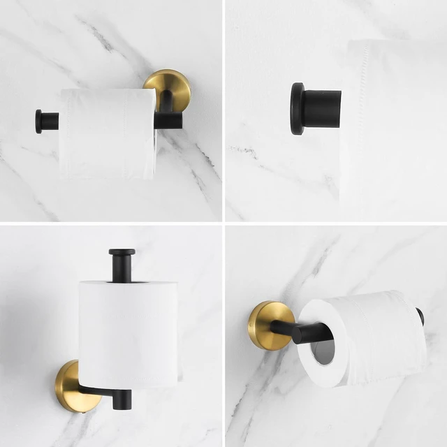Alt view image 5 of 6 - Bathroom Hardware Set 24 Inch, Black Gold Towel Bar Set Including 24" Hand Towel Bars, Toilet Paper Holders, Towel Rings, Robe Towel Hooks