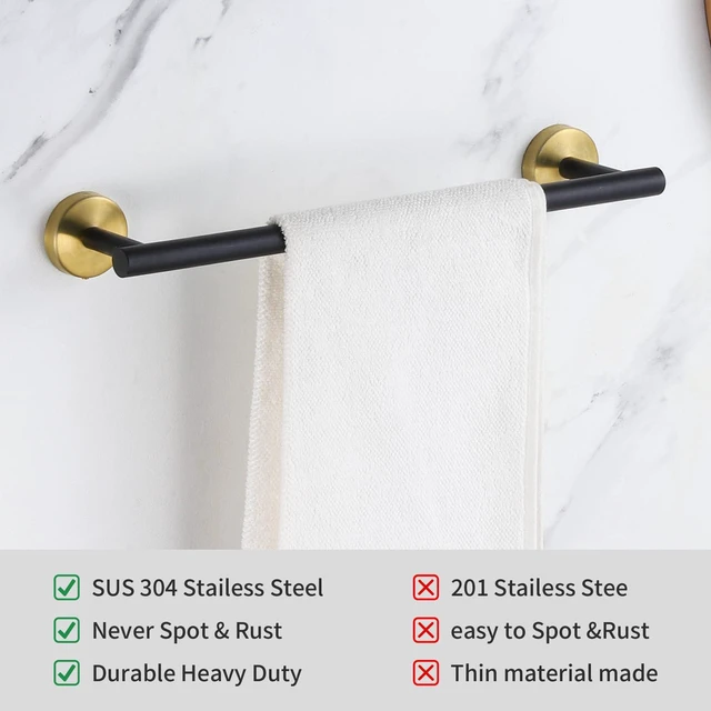 Alt view image 6 of 6 - Bathroom Hardware Set 24 Inch, Black Gold Towel Bar Set Including 24" Hand Towel Bars, Toilet Paper Holders, Towel Rings, Robe Towel Hooks