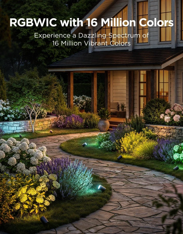 Alt view image 2 of 7 - Outdoor Spotlights Lite 4 Pack, IP67 Waterproof Spotlights, APP, WiFi Landscape Lighting Work with Alexa, Matter and Google Assistant, RGBWIC Color Changing Light for Garden, Yard, Patio