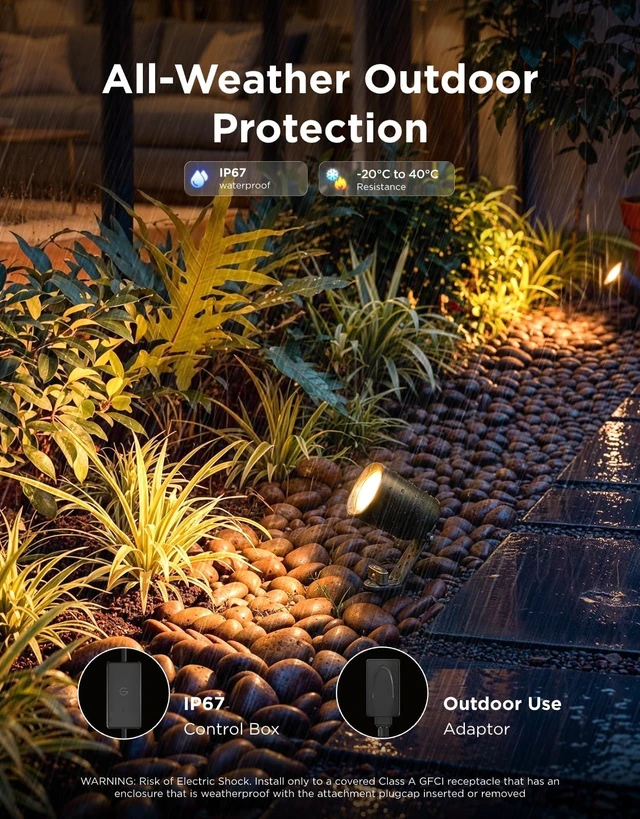 Alt view image 3 of 7 - Outdoor Spotlights Lite 4 Pack, IP67 Waterproof Spotlights, APP, WiFi Landscape Lighting Work with Alexa, Matter and Google Assistant, RGBWIC Color Changing Light for Garden, Yard, Patio