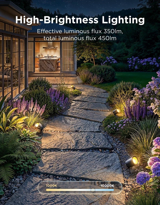Alt view image 4 of 7 - Outdoor Spotlights Lite 4 Pack, IP67 Waterproof Spotlights, APP, WiFi Landscape Lighting Work with Alexa, Matter and Google Assistant, RGBWIC Color Changing Light for Garden, Yard, Patio