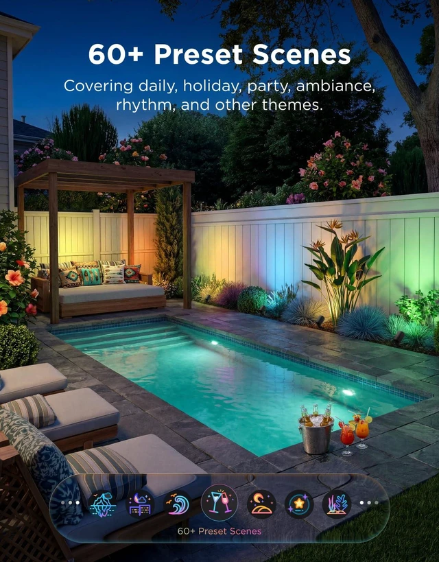 Alt view image 6 of 7 - Outdoor Spotlights Lite 4 Pack, IP67 Waterproof Spotlights, APP, WiFi Landscape Lighting Work with Alexa, Matter and Google Assistant, RGBWIC Color Changing Light for Garden, Yard, Patio