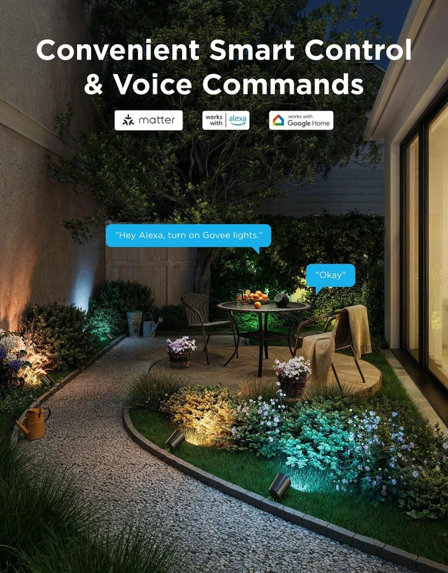 Alt view image 5 of 7 - Outdoor Spotlights Lite 4 Pack, IP67 Waterproof Spotlights, APP, WiFi Landscape Lighting Work with Alexa, Matter and Google Assistant, RGBWIC Color Changing Light for Garden, Yard, Patio