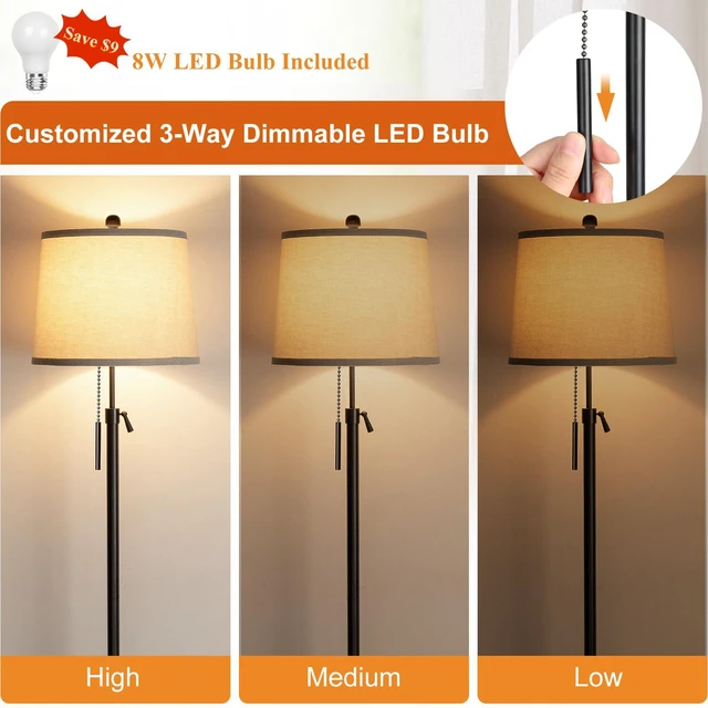 Alt view image 3 of 7 - Floor Lamps for Living Room, Black Floor Lamp Adjustable Height Standing Lamp, Dimmable Modern Tall Floor Lamp for Bedroom Office with Beige Linen Shade, 8W 3000K Bulb Included