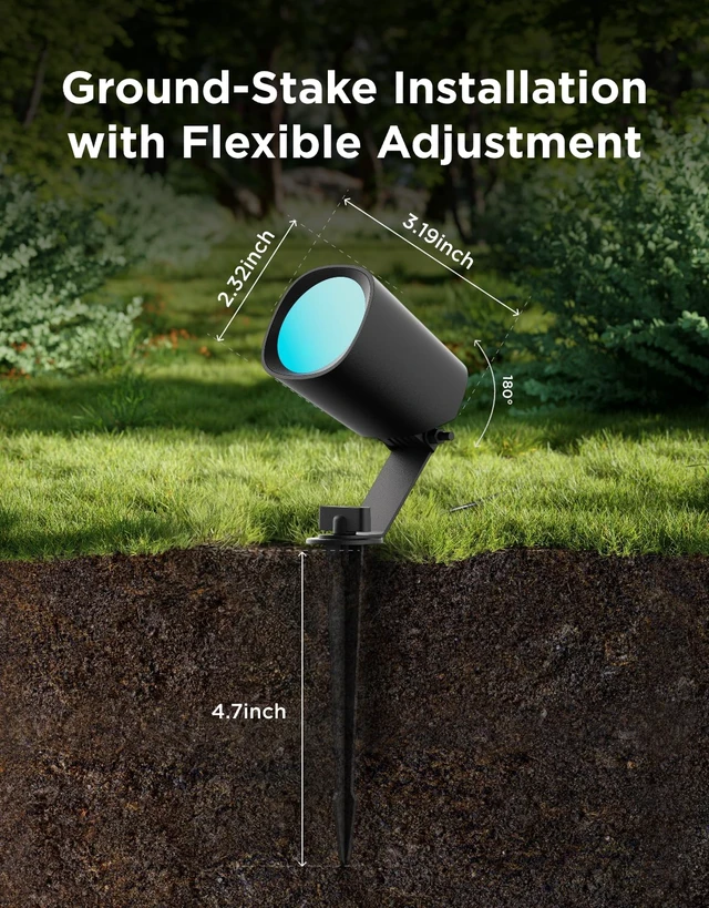 Alt view image 7 of 7 - Outdoor Spotlights Lite 4 Pack, IP67 Waterproof Spotlights, APP, WiFi Landscape Lighting Work with Alexa, Matter and Google Assistant, RGBWIC Color Changing Light for Garden, Yard, Patio