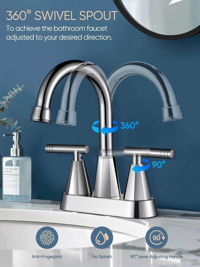 Alt view image 2 of 7 - Chrome Bathroom Faucets, Centerset Bathroom Sink Faucet, 2 Pack 4 Inch with Pop Up Drain and Supply Hoses, 2 Handle Stainless Steel Faucet for Vanity, RV, Farmhouse, 2 or 3 Hole