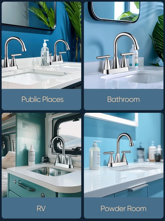 Alt view image 7 of 7 - Chrome Bathroom Faucets, Centerset Bathroom Sink Faucet, 2 Pack 4 Inch with Pop Up Drain and Supply Hoses, 2 Handle Stainless Steel Faucet for Vanity, RV, Farmhouse, 2 or 3 Hole