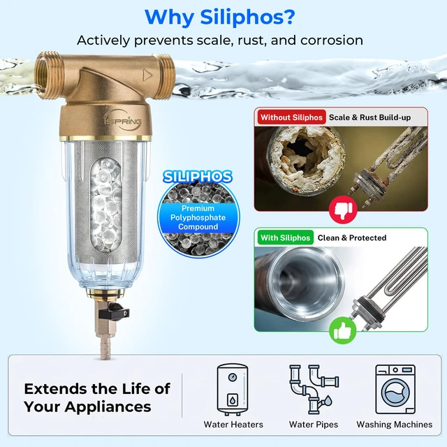 Alt view image 3 of 7 - WSP-50SLS Spin Down Sediment Filter & Scale Inhibitor, 50 Micron Whole House Prefilter, Mesh Cleaning Scraper Beads, Scale and Corrosion Prevention, Flushable Well Water Sediment Buster