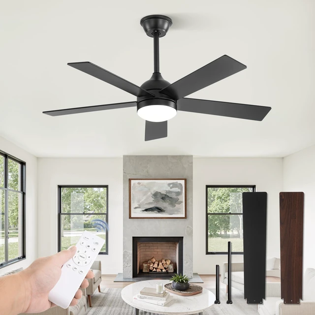Main image of 42 Inch Ceiling Fan with Light and Remote, Black 5 Blades Ceiling Fans with Lights, Quiet DC Motor, 6 Speeds, 3CCT Adjustable LED for Bedroom Living Room Kitchen Patio