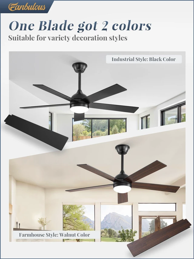 Alt view image 4 of 7 - 48 Inch Ceiling Fan with Light and Remote, Black 5 Blades Ceiling Fans with Lights, Quiet DC Motor, 6 Speeds, 3CCT Adjustable LED, for Bedroom Living Room Kitchen Patio