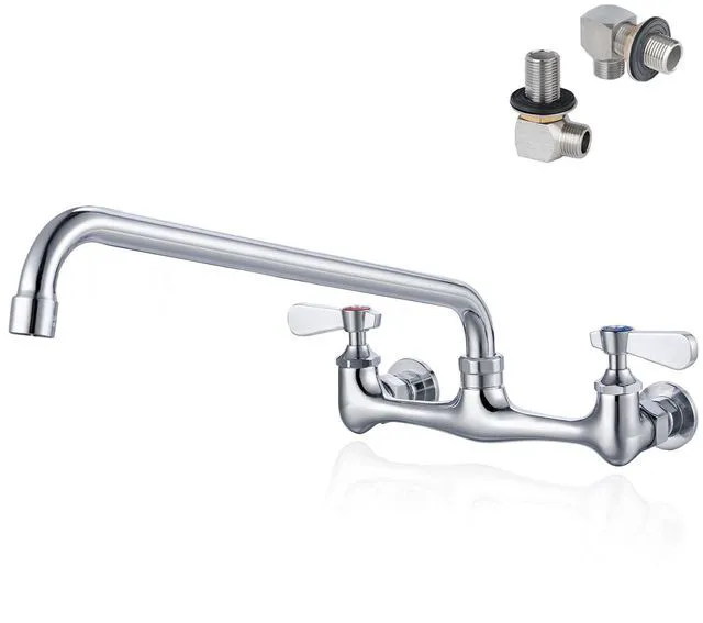 Main image of 8 Inch Center Wall Mount Commercial Sink Faucet - 14" Swivel Spout Utility Faucet, Dual Handle Chrome Brass for Restaurant/Laundry/Utility Room Kitchen Sinks