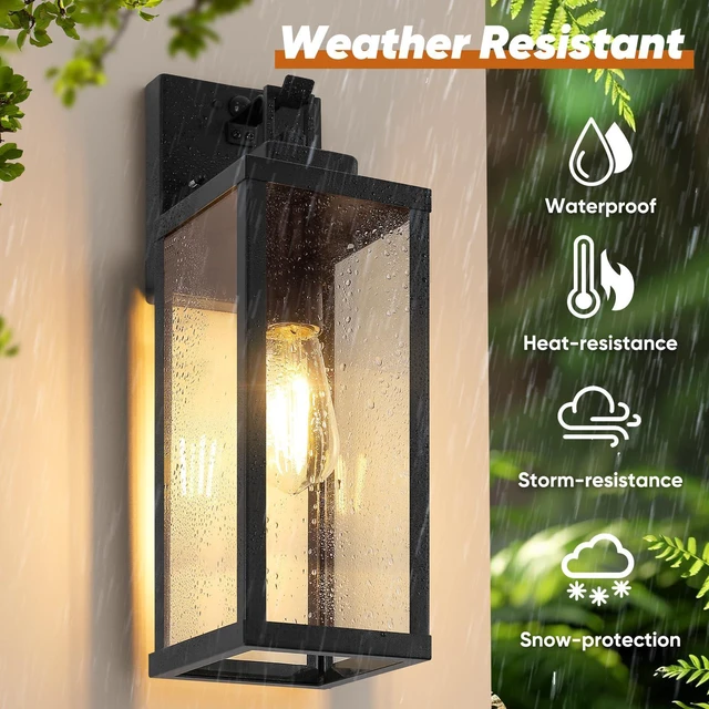 Alt view image 5 of 7 - 2-Pack 16 Upgraded Motion Sensor Outdoor Wall Lights, Black Auto ON/OFF, 3 Lighting Modes, Waterproof, Rust-Resistant, Durable Metal & Clear Glass, Standard E26 Sockets, Easy to Install