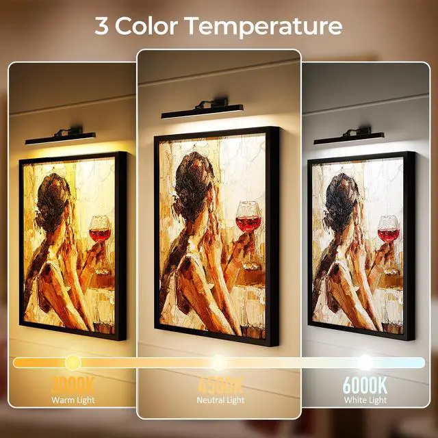Alt view image 4 of 7 - Picture Lights for Wall, Battery Operated Picture Light 24in Gallery Light for Paintings CCT Dimmable Recharging Battery Wall Light with Remote Control for Living Room Gallery Dartboard