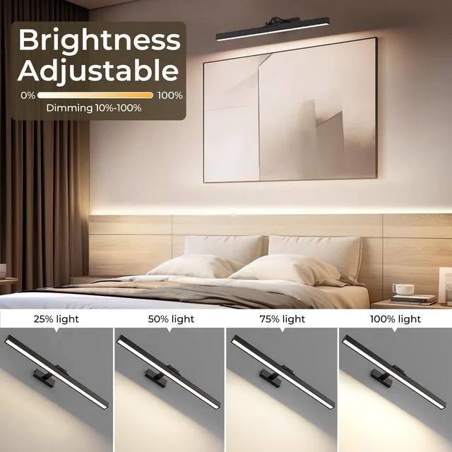 Alt view image 5 of 7 - Picture Lights for Wall, Battery Operated Picture Light 24in Gallery Light for Paintings CCT Dimmable Recharging Battery Wall Light with Remote Control for Living Room Gallery Dartboard