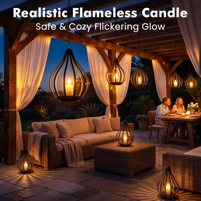 Alt view image 2 of 7 - Solar Lanterns Outdoor Waterproof Hanging Solar Lights Outdoor Decor 4 Pack Outdoor Solar Lanterns with Flickering Flameless Candle for Garden Patio Backyard Pathway Decor, Gifts for Women Mom Grandma