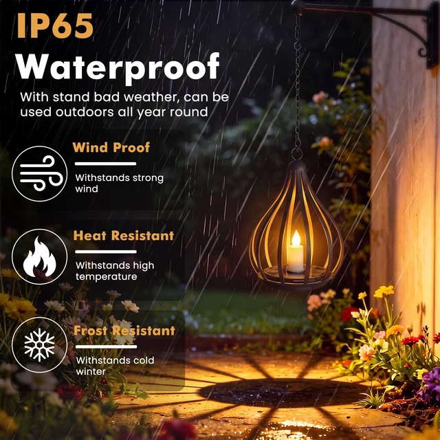 Alt view image 3 of 7 - Solar Lanterns Outdoor Waterproof Hanging Solar Lights Outdoor Decor 4 Pack Outdoor Solar Lanterns with Flickering Flameless Candle for Garden Patio Backyard Pathway Decor, Gifts for Women Mom Grandma
