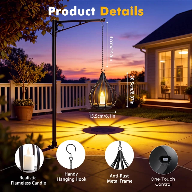Alt view image 5 of 7 - Solar Lanterns Outdoor Waterproof Hanging Solar Lights Outdoor Decor 4 Pack Outdoor Solar Lanterns with Flickering Flameless Candle for Garden Patio Backyard Pathway Decor, Gifts for Women Mom Grandma