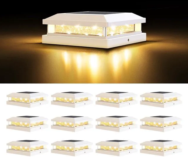 Main image of 4x4 5x5 Solar Post Cap Lights Outdoor 12-Pack White for Vinyl/Wooden Post, 16LEDs, Warm/Cool White, Waterproof, Solar Powered Fence Post Lights for Garden, Patio, Porch