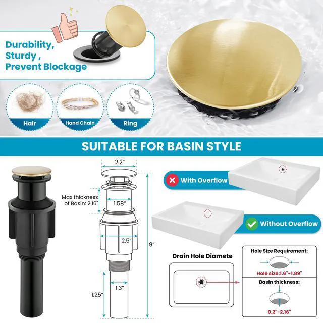 Alt view image 4 of 7 - Vintage Bathroom Vessel Sink Faucet, Brushed Gold, with Drain Tall Bathroom Faucet 1 Hole Single Handle, 360° Swivel Spout, cUPC Water Lines, Lead-Free, for Farmhouse Vanity Washbasin RV