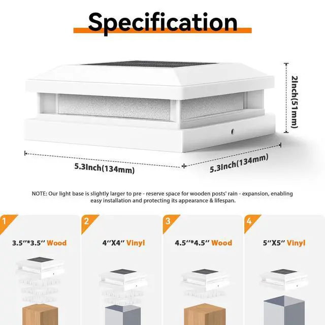 Alt view image 6 of 7 - 4x4 5x5 Solar Post Cap Lights Outdoor 12-Pack White for Vinyl/Wooden Post, 16LEDs, Warm/Cool White, Waterproof, Solar Powered Fence Post Lights for Garden, Patio, Porch