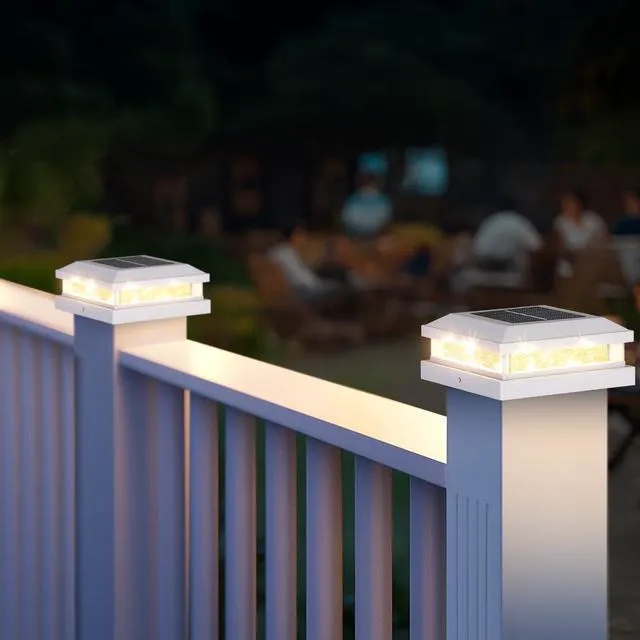 Alt view image 7 of 7 - 4x4 5x5 Solar Post Cap Lights Outdoor 12-Pack White for Vinyl/Wooden Post, 16LEDs, Warm/Cool White, Waterproof, Solar Powered Fence Post Lights for Garden, Patio, Porch