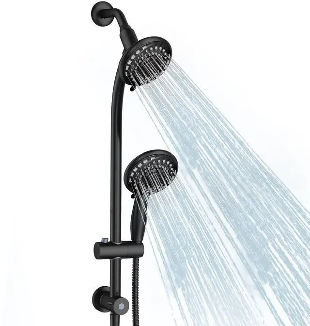 Main image of Handheld Showerhead & Rain Shower Combo for Easy Reach, 27.5" Drill-free Stainless Steel Slide Bar, 5of 5-setting Handheld Shower and Showerhead, with 5ft Hose - Black
