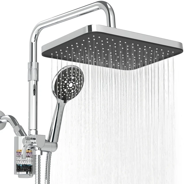 Main image of 12 Inch Shower Head with Filters Rain Shower Head with Handheld Spray Combo Filtered Shower Heads with Handheld,High Pressure Rainfall Dual Showerhead,Adjust Height and Angle of Extension Arm,Chrome
