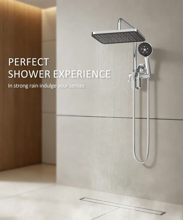Alt view image 2 of 6 - 12 Inch Shower Head with Filters Rain Shower Head with Handheld Spray Combo Filtered Shower Heads with Handheld,High Pressure Rainfall Dual Showerhead,Adjust Height and Angle of Extension Arm,Chrome