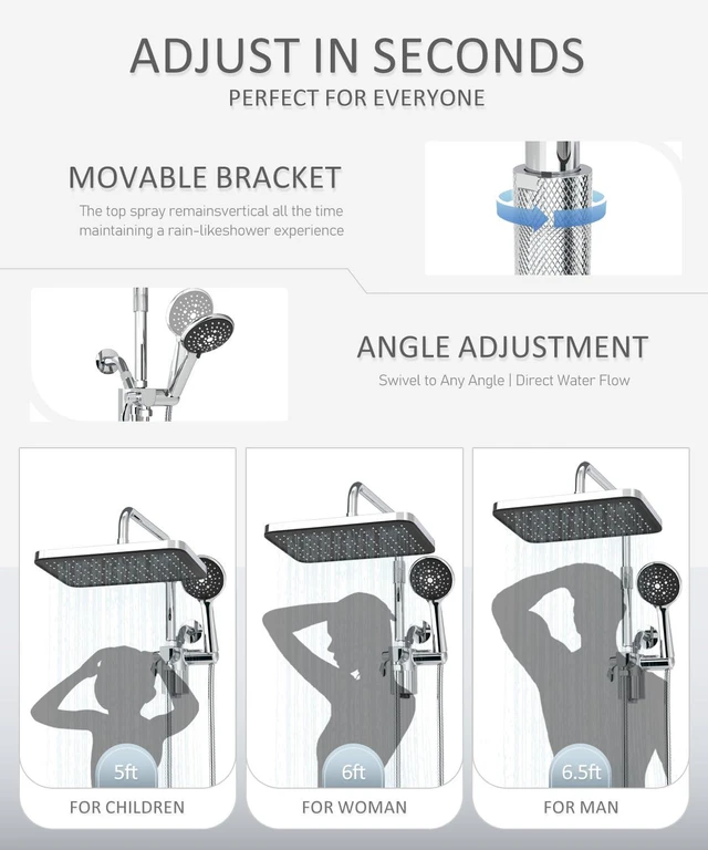 Alt view image 4 of 6 - 12 Inch Shower Head with Filters Rain Shower Head with Handheld Spray Combo Filtered Shower Heads with Handheld,High Pressure Rainfall Dual Showerhead,Adjust Height and Angle of Extension Arm,Chrome
