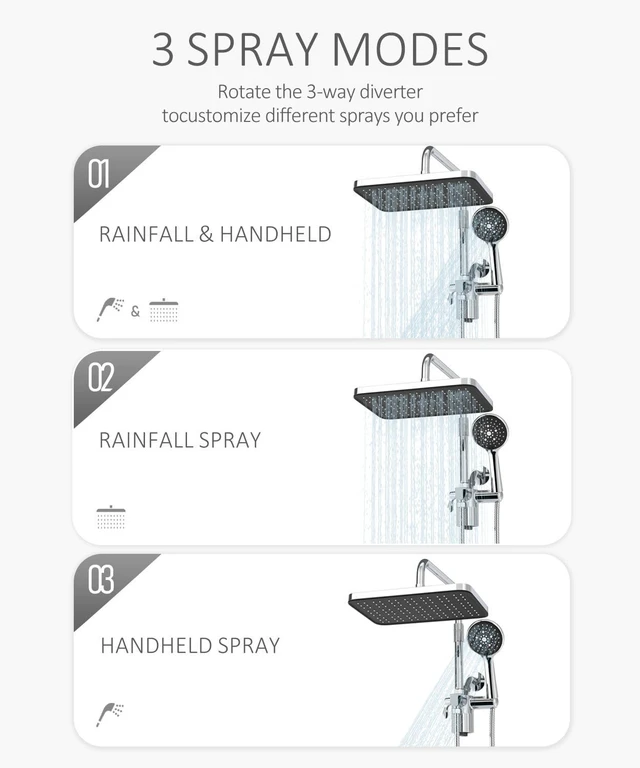 Alt view image 5 of 6 - 12 Inch Shower Head with Filters Rain Shower Head with Handheld Spray Combo Filtered Shower Heads with Handheld,High Pressure Rainfall Dual Showerhead,Adjust Height and Angle of Extension Arm,Chrome