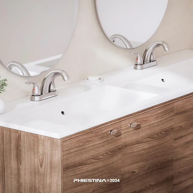 Alt view image 2 of 7 - Chrome 4 Inch 2 Handle Centerset 2 or 3 Holes Bathroom Faucet 2 Pack, Vanity Sink Faucet with Copper Pop Up Drain and Water Supply Lines, BF008-5-C-2PACK
