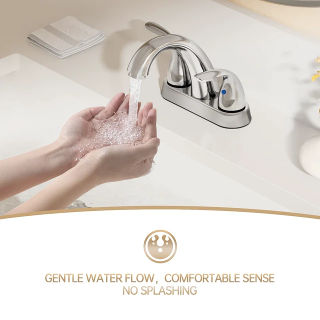 Alt view image 3 of 7 - Chrome 4 Inch 2 Handle Centerset 2 or 3 Holes Bathroom Faucet 2 Pack, Vanity Sink Faucet with Copper Pop Up Drain and Water Supply Lines, BF008-5-C-2PACK