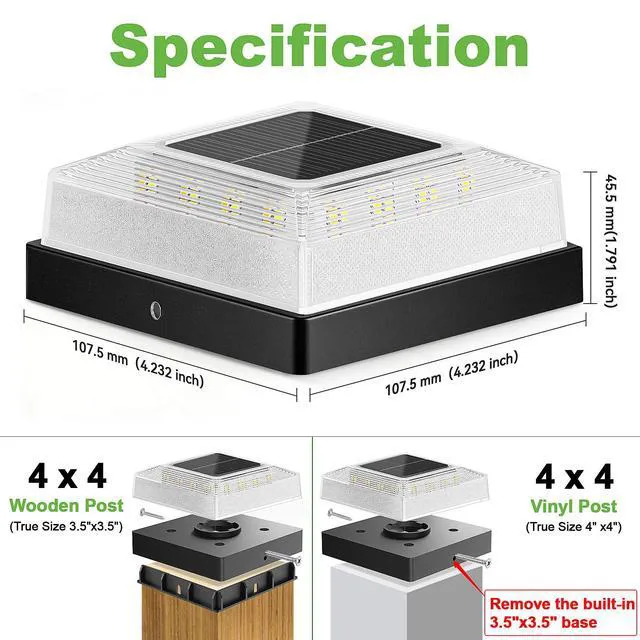 Alt view image 2 of 7 - 3.5x3.5 4x4 Solar Post Cap Light Outdoor 12-Pack Black 3 Lighting Modes, IP65 Waterproof, for Wooden/Vinyl Posts, Outdoor, for Garden, Patio, Fence, Deck