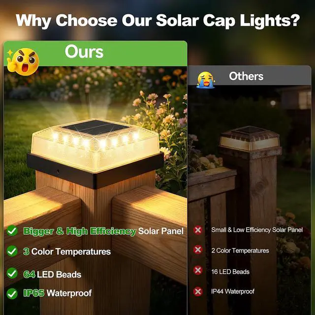 Alt view image 3 of 7 - 3.5x3.5 4x4 Solar Post Cap Light Outdoor 12-Pack Black 3 Lighting Modes, IP65 Waterproof, for Wooden/Vinyl Posts, Outdoor, for Garden, Patio, Fence, Deck