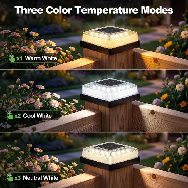 Alt view image 5 of 7 - 3.5x3.5 4x4 Solar Post Cap Light Outdoor 12-Pack Black 3 Lighting Modes, IP65 Waterproof, for Wooden/Vinyl Posts, Outdoor, for Garden, Patio, Fence, Deck