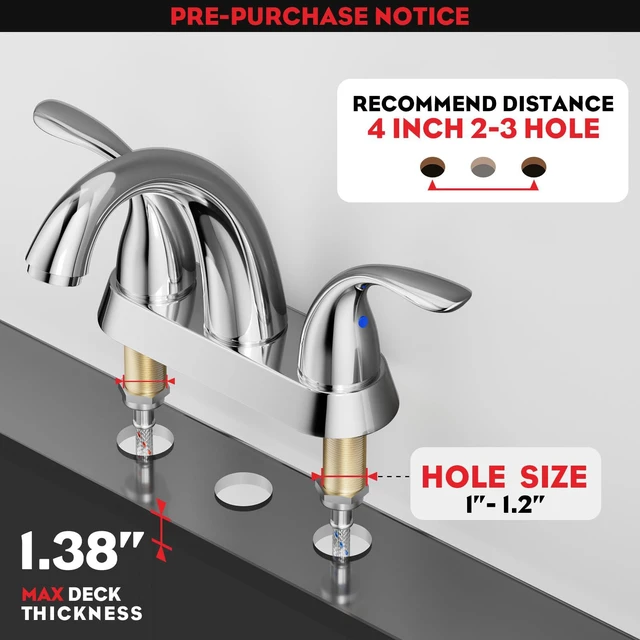 Alt view image 5 of 7 - Chrome 4 Inch 2 Handle Centerset 2 or 3 Holes Bathroom Faucet 2 Pack, Vanity Sink Faucet with Copper Pop Up Drain and Water Supply Lines, BF008-5-C-2PACK