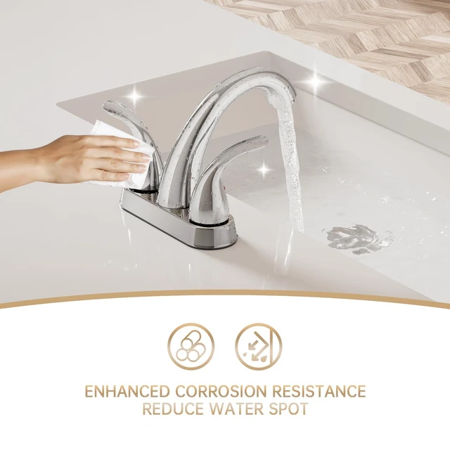 Alt view image 6 of 7 - Chrome 4 Inch 2 Handle Centerset 2 or 3 Holes Bathroom Faucet 2 Pack, Vanity Sink Faucet with Copper Pop Up Drain and Water Supply Lines, BF008-5-C-2PACK