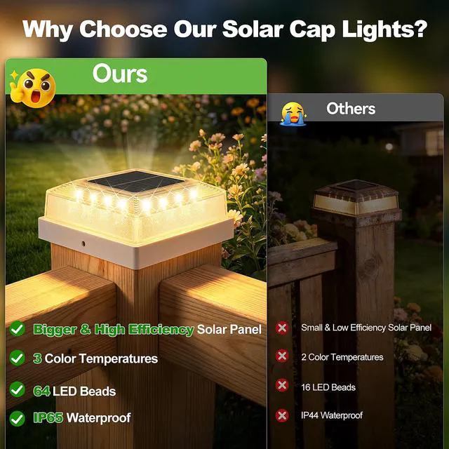 Alt view image 3 of 7 - 3.5x3.5 4x4 Solar Post Cap Light Outdoor 12-Pack White 3 Lighting Modes, IP65 Waterproof, for Wooden/Vinyl Posts, Outdoor, for Garden, Patio, Fence, Deck