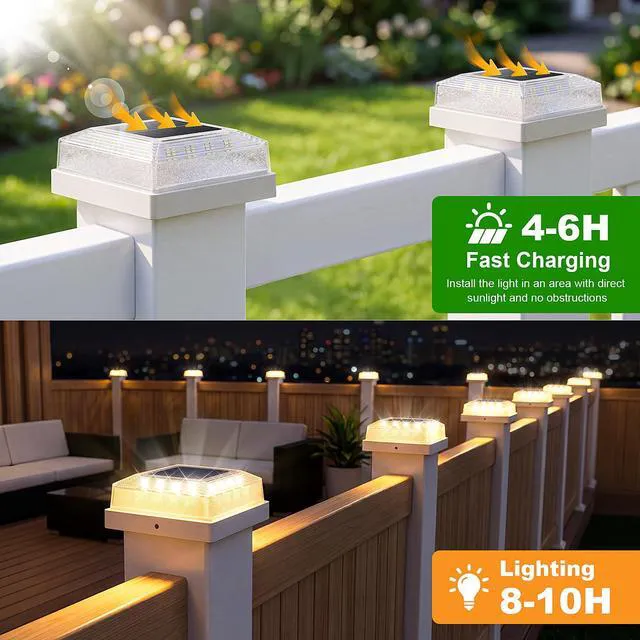 Alt view image 4 of 7 - 3.5x3.5 4x4 Solar Post Cap Light Outdoor 12-Pack White 3 Lighting Modes, IP65 Waterproof, for Wooden/Vinyl Posts, Outdoor, for Garden, Patio, Fence, Deck