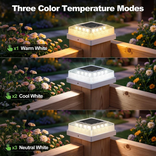 Alt view image 5 of 7 - 3.5x3.5 4x4 Solar Post Cap Light Outdoor 12-Pack White 3 Lighting Modes, IP65 Waterproof, for Wooden/Vinyl Posts, Outdoor, for Garden, Patio, Fence, Deck