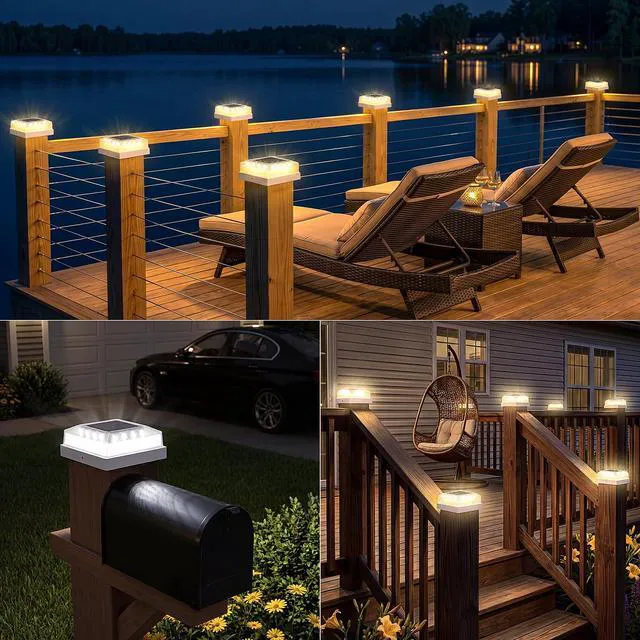 Alt view image 7 of 7 - 3.5x3.5 4x4 Solar Post Cap Light Outdoor 12-Pack White 3 Lighting Modes, IP65 Waterproof, for Wooden/Vinyl Posts, Outdoor, for Garden, Patio, Fence, Deck