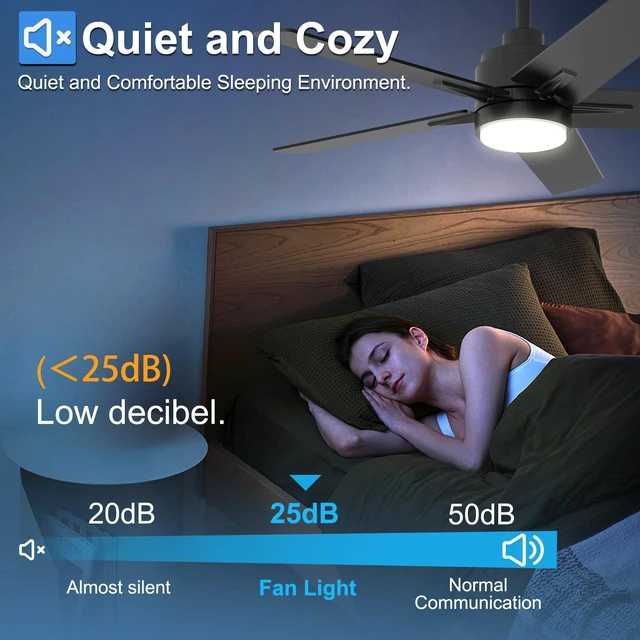 Alt view image 3 of 7 - 42 Inch Black Ceiling Fan with Light and Remote Control 6-Speed Quiet Reversible DC Motor, Dimmable 3CCT LED, 3 Timer Settings, 5-Blade Modern Design, Indoor or Covered Outdoor Use