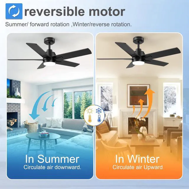 Alt view image 2 of 7 - 42 Inch Black Ceiling Fan with Light and Remote Control 6-Speed Quiet Reversible DC Motor, Dimmable 3CCT LED, 3 Timer Settings, 5-Blade Modern Design, Indoor or Covered Outdoor Use
