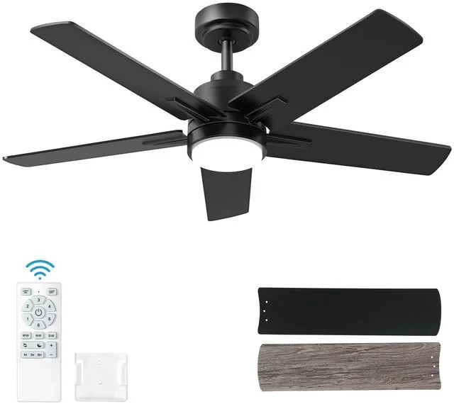Main image of 42 Inch Black Ceiling Fan with Light and Remote Control 6-Speed Quiet Reversible DC Motor, Dimmable 3CCT LED, 3 Timer Settings, 5-Blade Modern Design, Indoor or Covered Outdoor Use