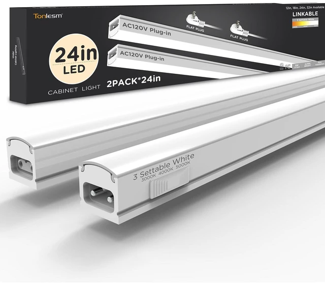 Main image of Under Cabinet Lighting Plug in AC120V 3CCT 3000/4000/5000K,Super Bright,Linkable Under Counter Lights for Kitchen,Ultra Slim LED Cabinet Light for Closet,Shelf,Sink,ETL Listed(24inch,White,2Pack)