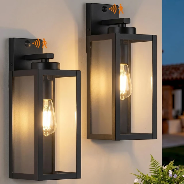 Main image of 15" Large Upgraded Motion Sensor Outdoor Wall Lights, Matte Black 3 Lighting Modes, Rust-Resistant, Quick & Easy Installation, Waterproof & Weatherproof, Thick Clear Glass & Durable Metal